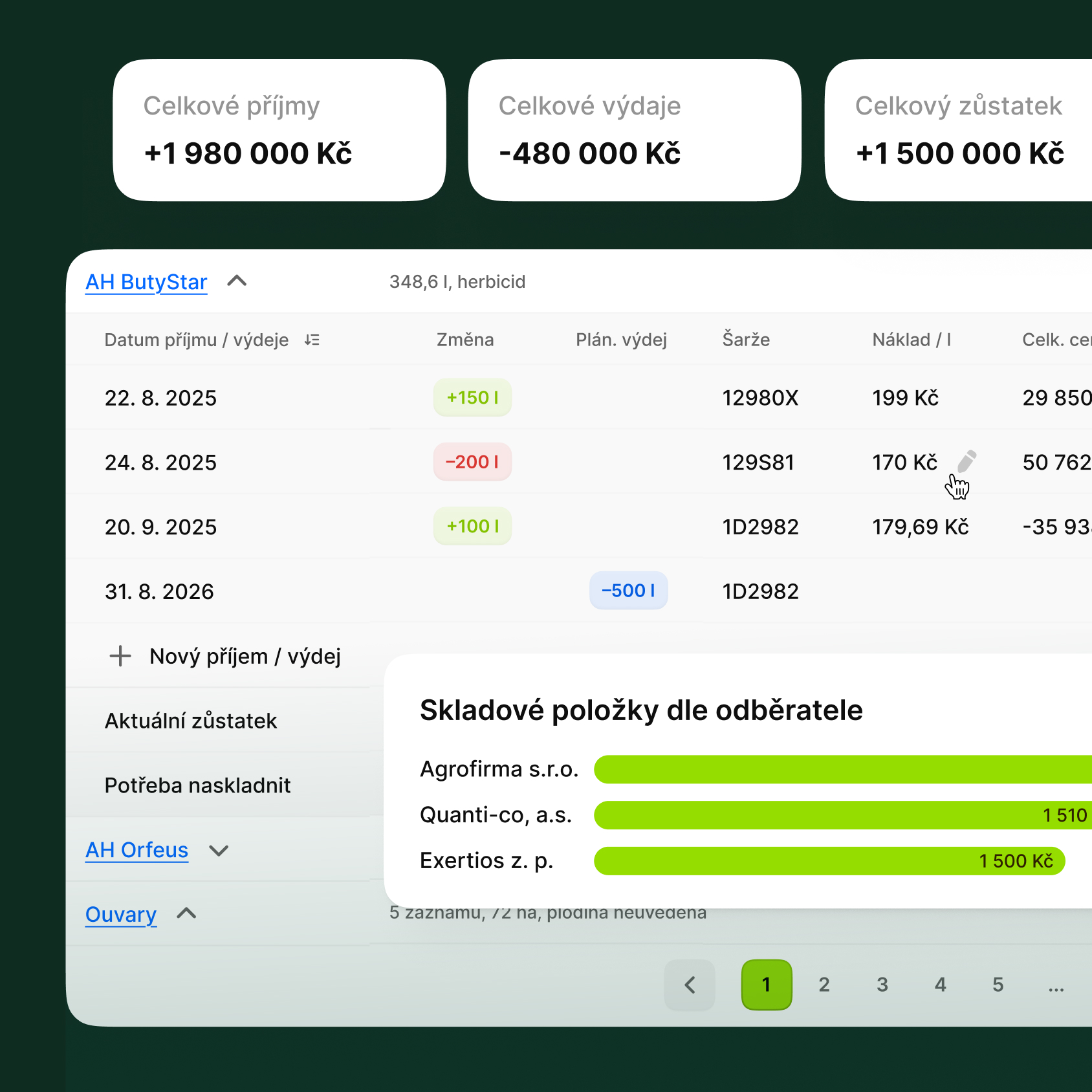 Skladové hospodářství v aplikaci Můj Agroscan