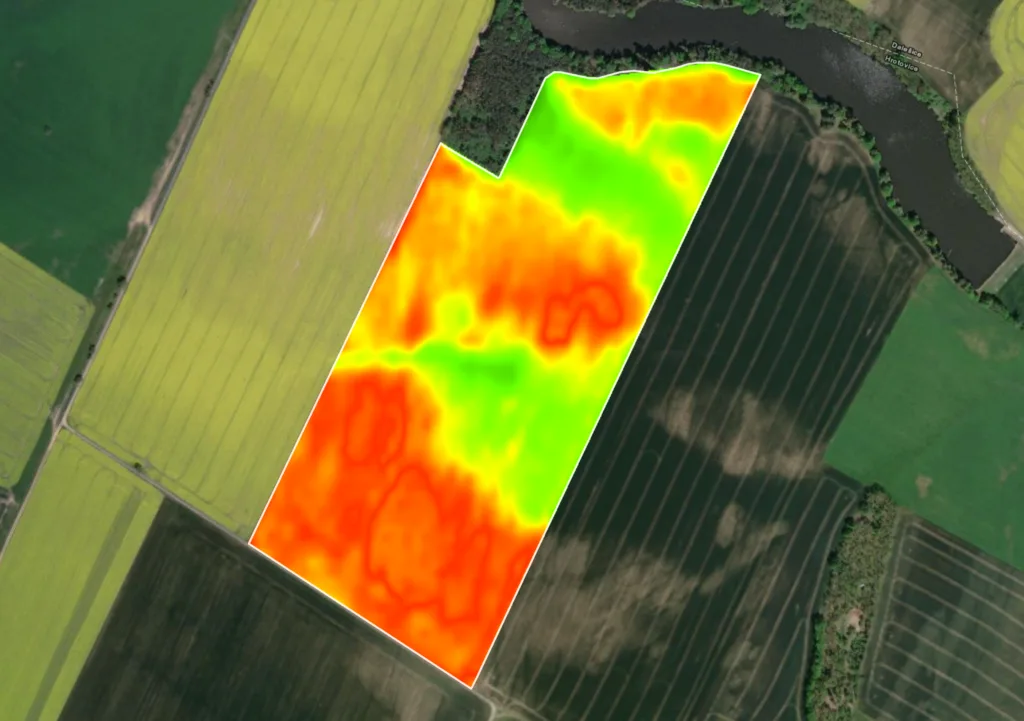 Vrstva NDVI nad pozemkem